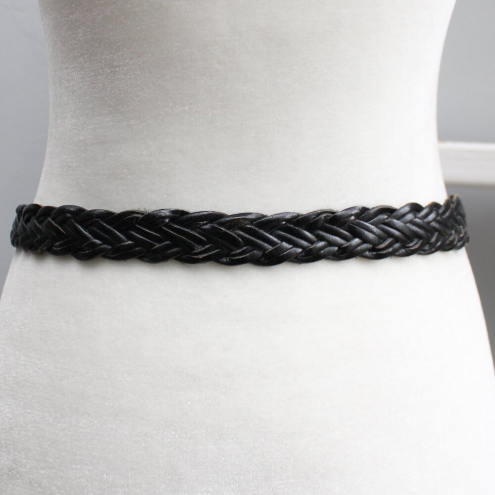Vintage 90s Women's Black Woven Braided Woven Leather Belt Size XL - Picture 5 of 5